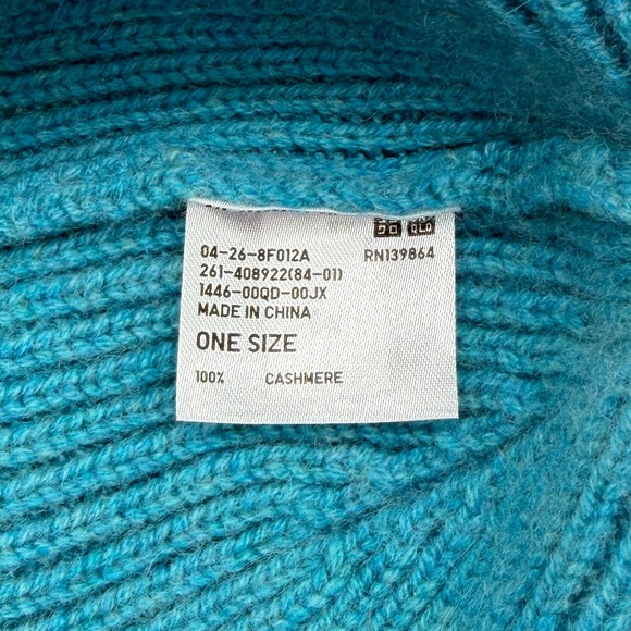 UNIQLO 100% Cashmere Ribbed Knit Beanie Womens OS Turquoise Blue Cozy Casual main image 6